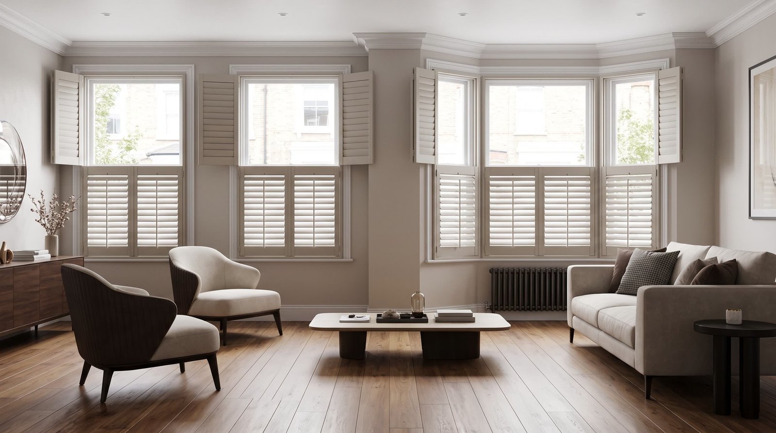 Modern Ground-Floor Living Room — Cafe Style Shutters