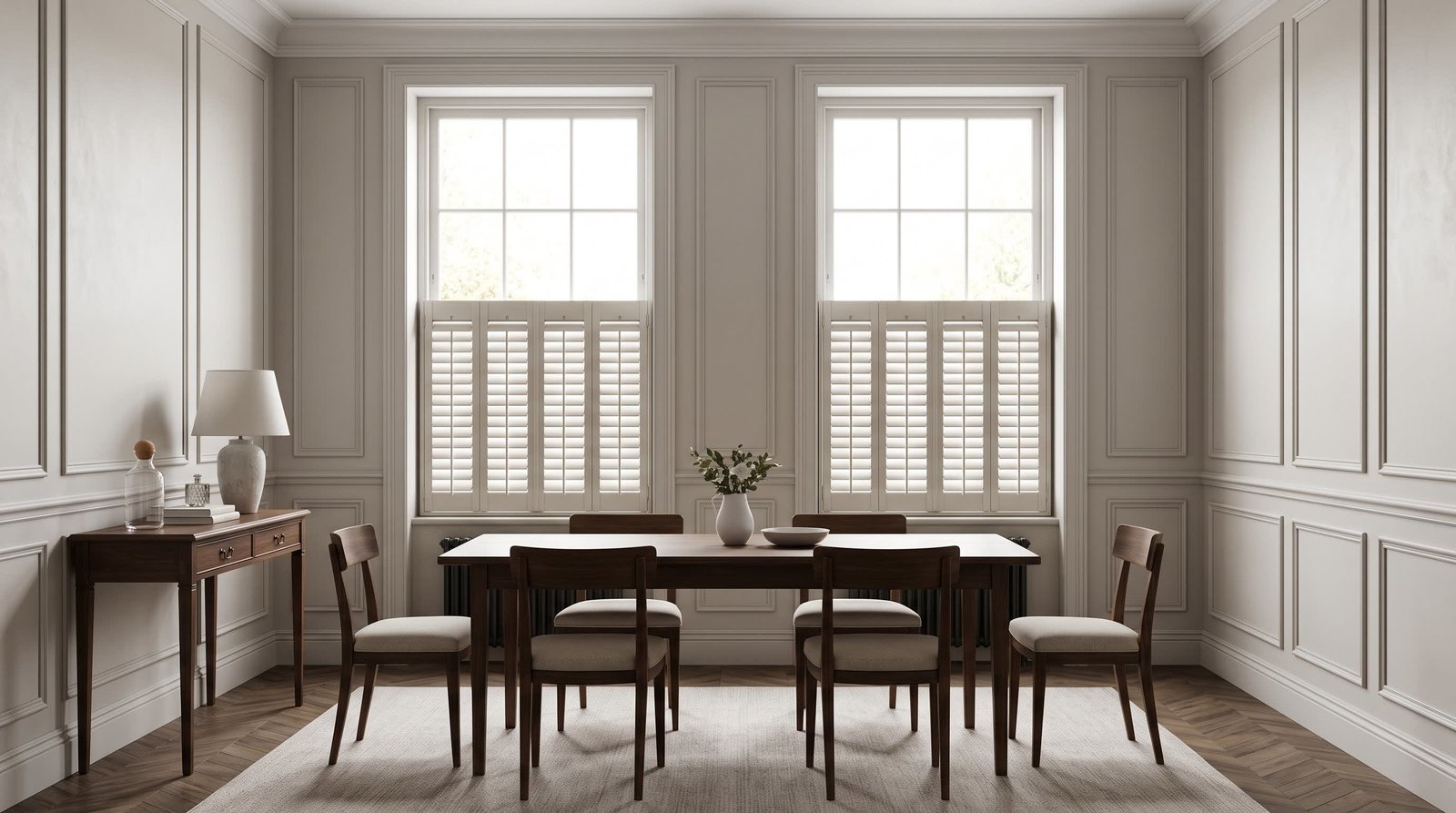 Elegant Heritage Dining Room — Cafe Style Shutters