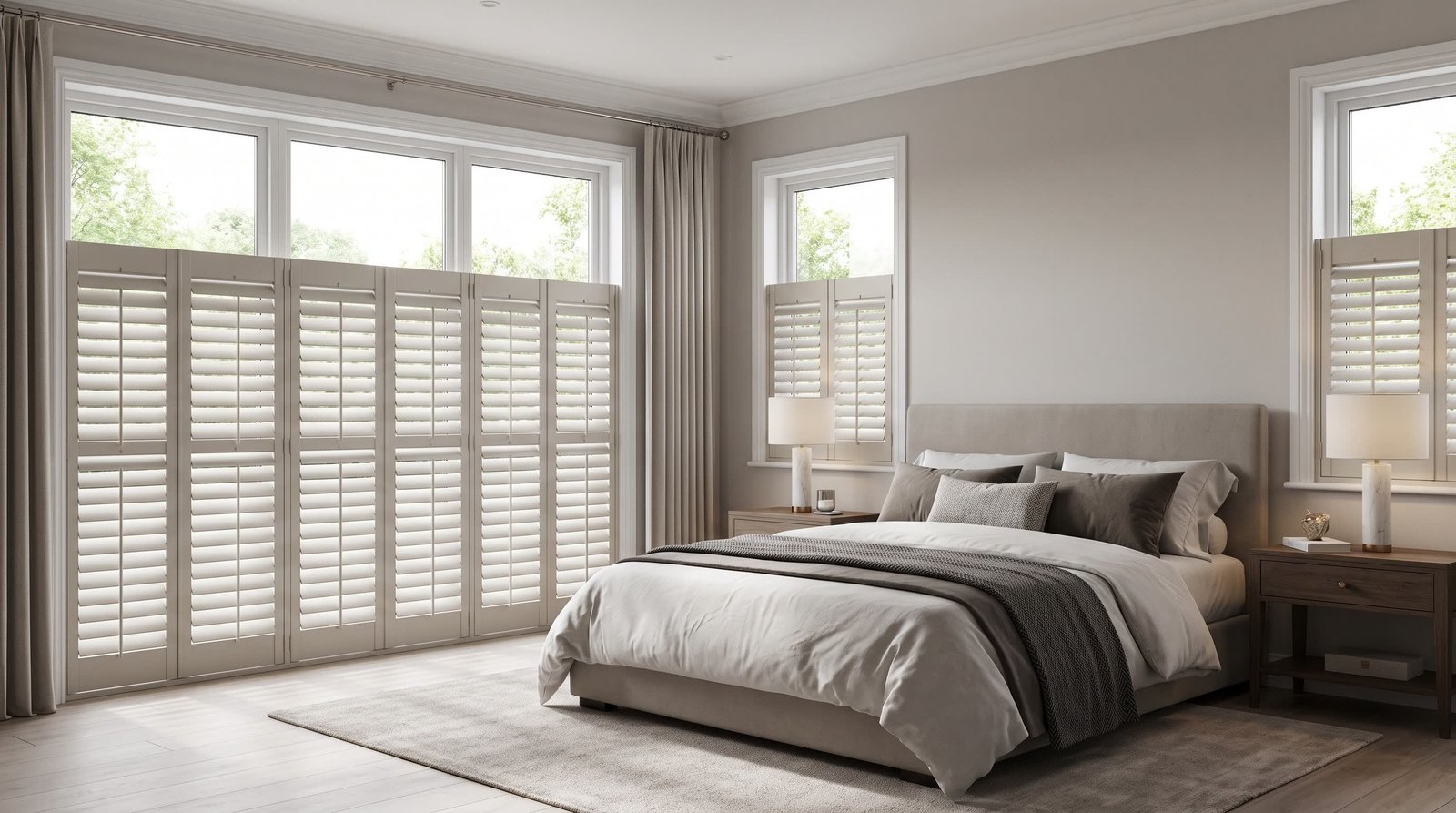 Upscale Ground-Level Bedroom — Cafe Style Shutters