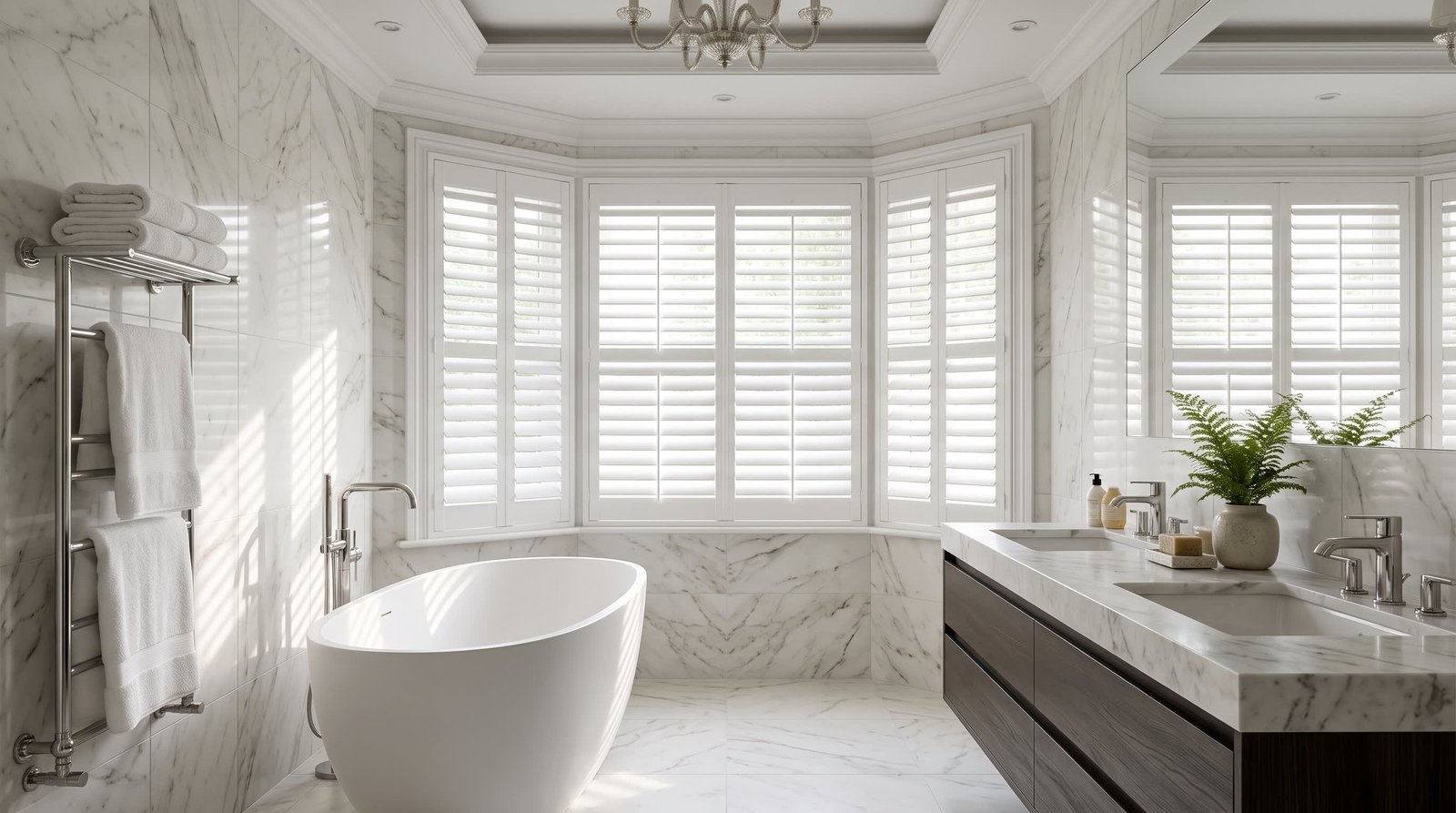 Luxury Family Bathroom — Classic PVC Shutters