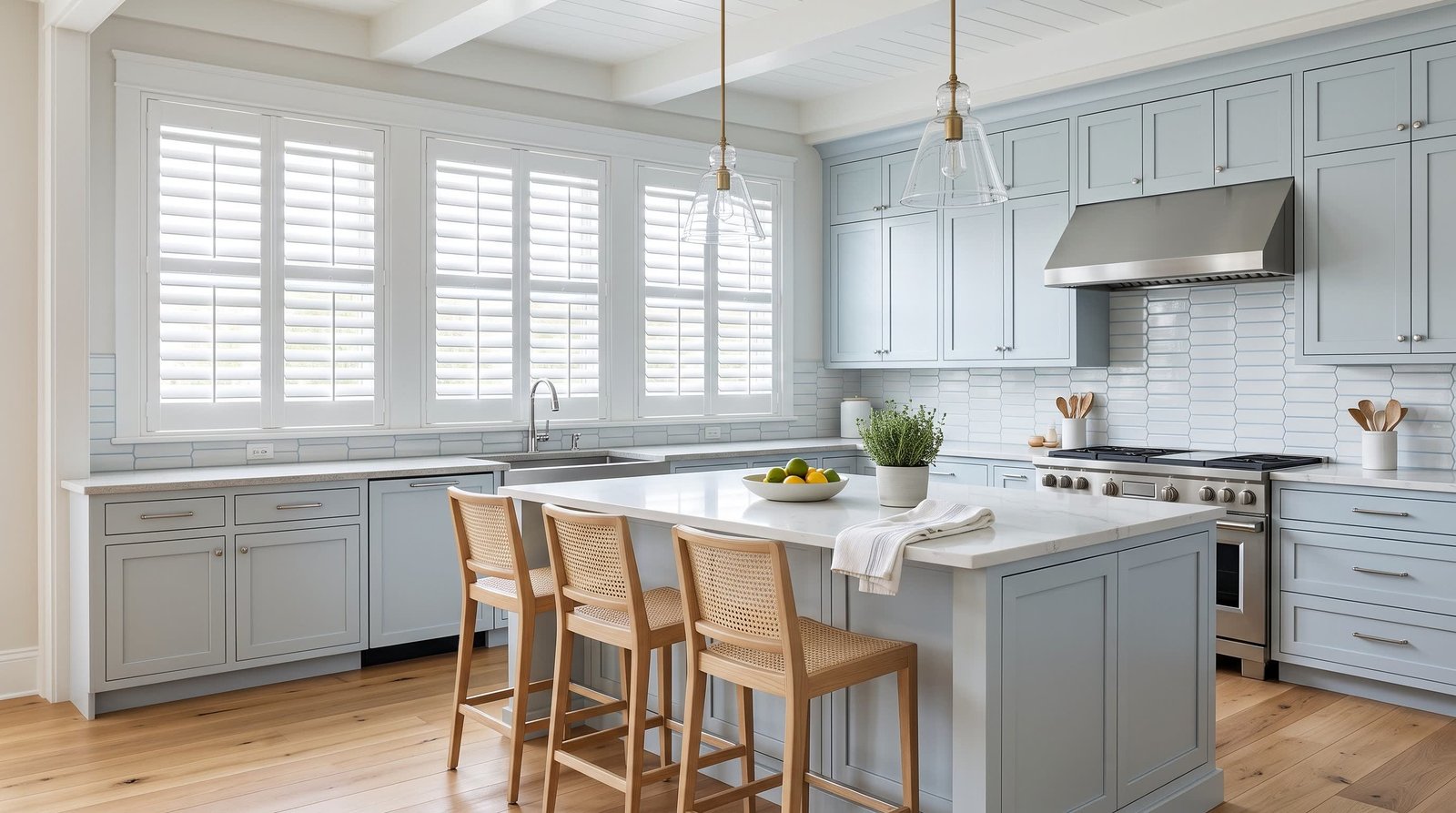 Coastal-Inspired Kitchen — Classic PVC Shutters
