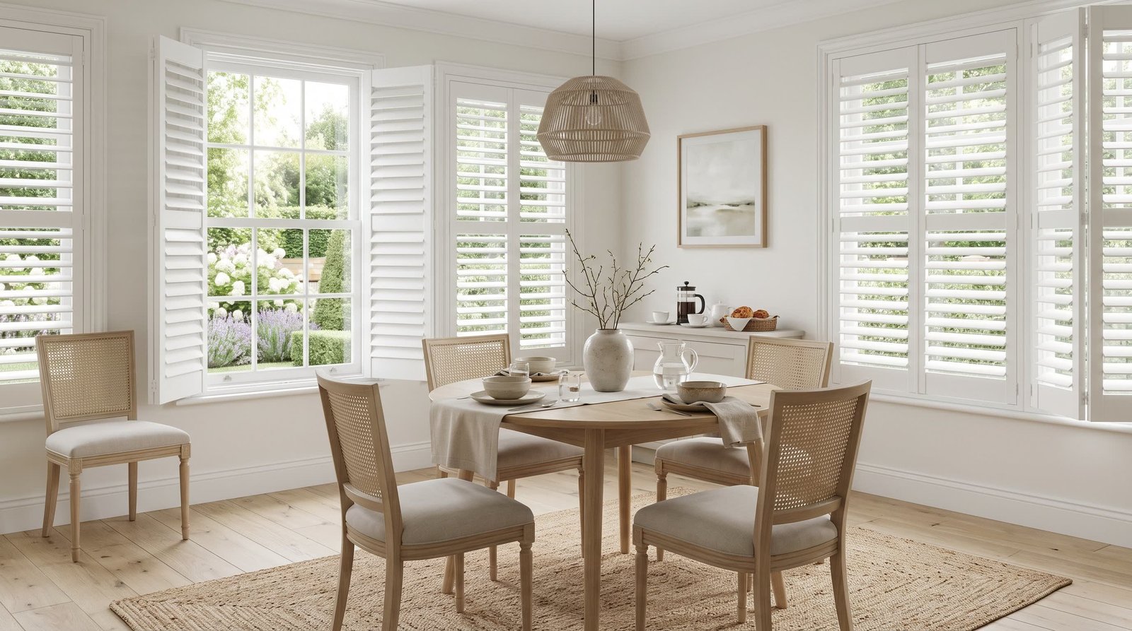 Premium Garden-Facing Breakfast Room — Classic PVC Shutters