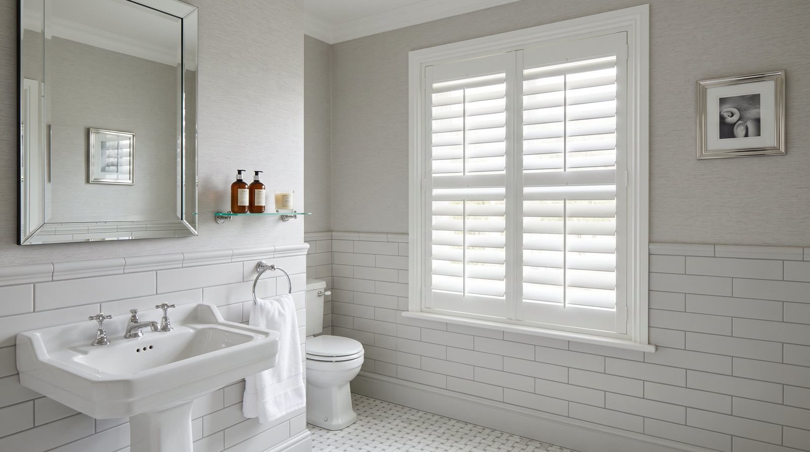 Stylish Guest Bathroom — Classic PVC Shutters