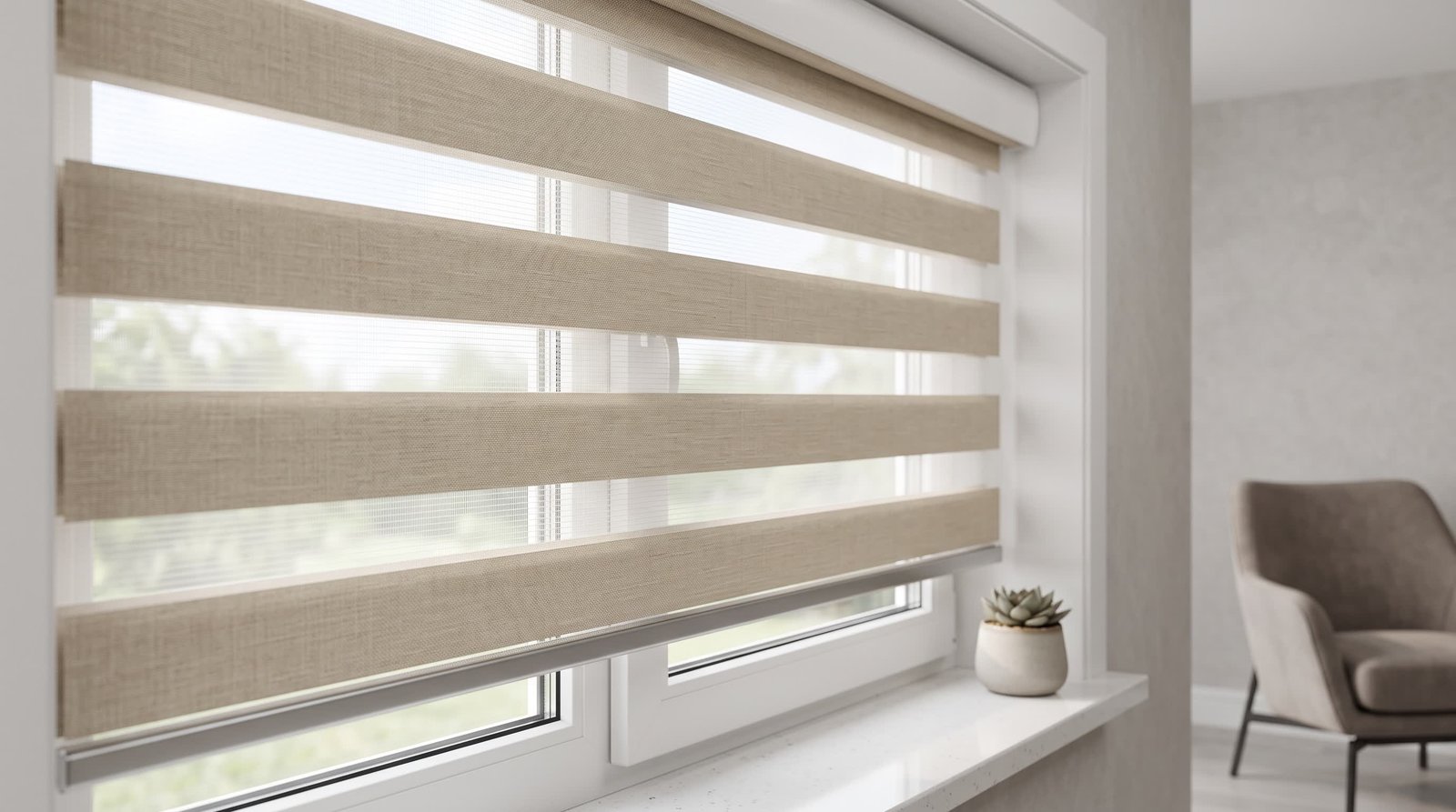 Close-Up &mdash; Beige Duplex Blinds