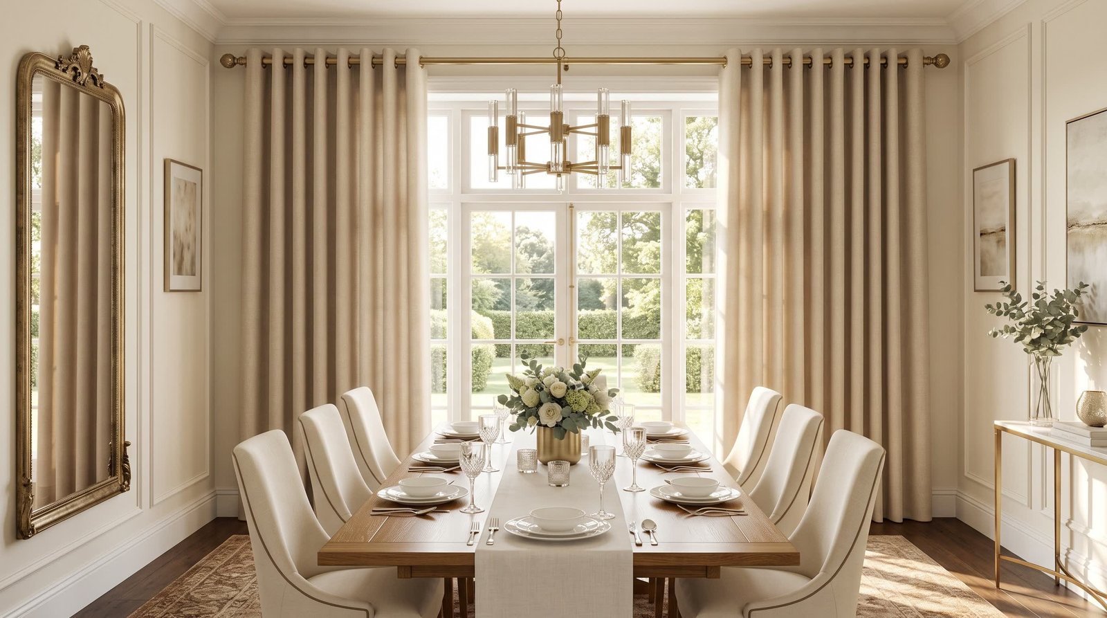 Luxury Dining Room With Beige Eyelet Curtains &mdash; Eyelet Curtains