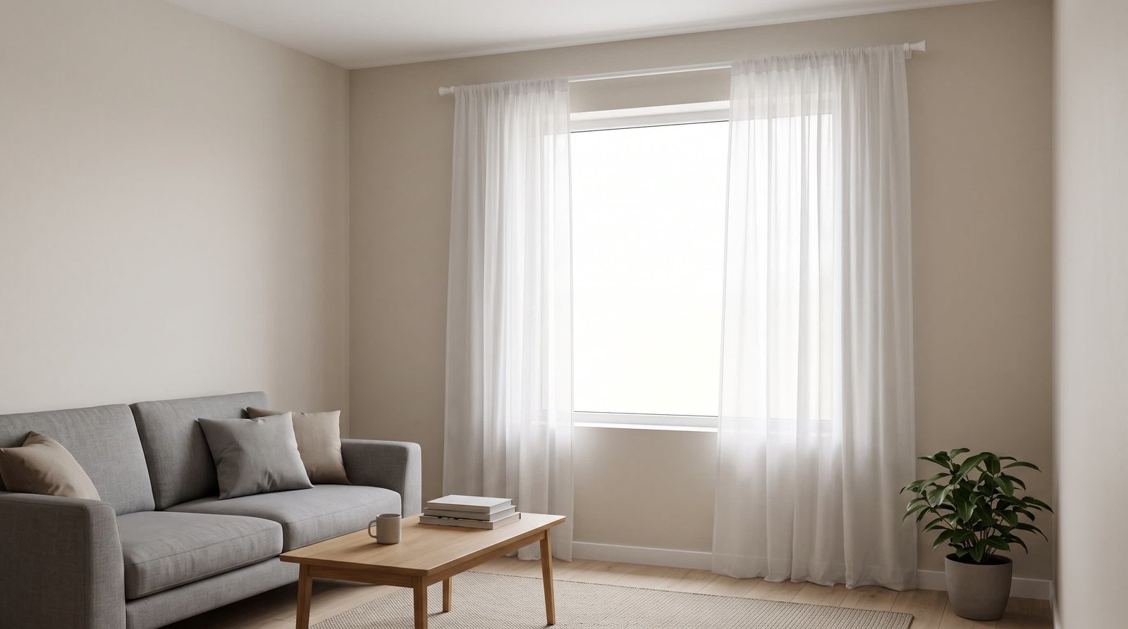 Before: bare window with harsh light