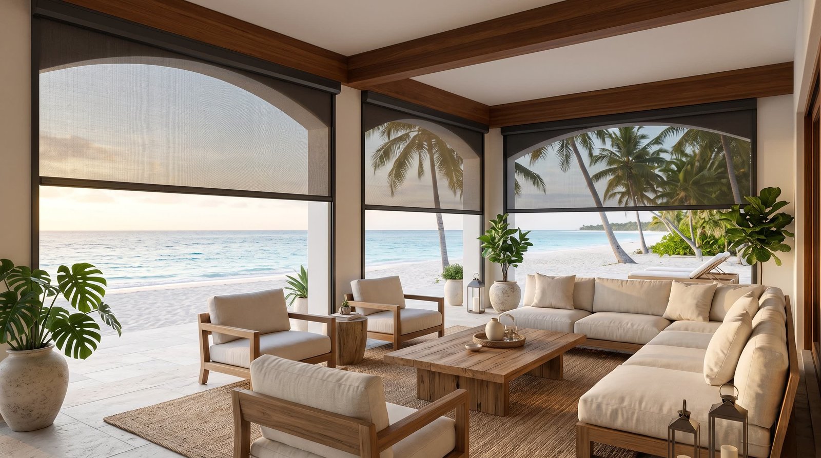 Luxury Beach Villa Outdoor Lounge — Fly Screen Blinds