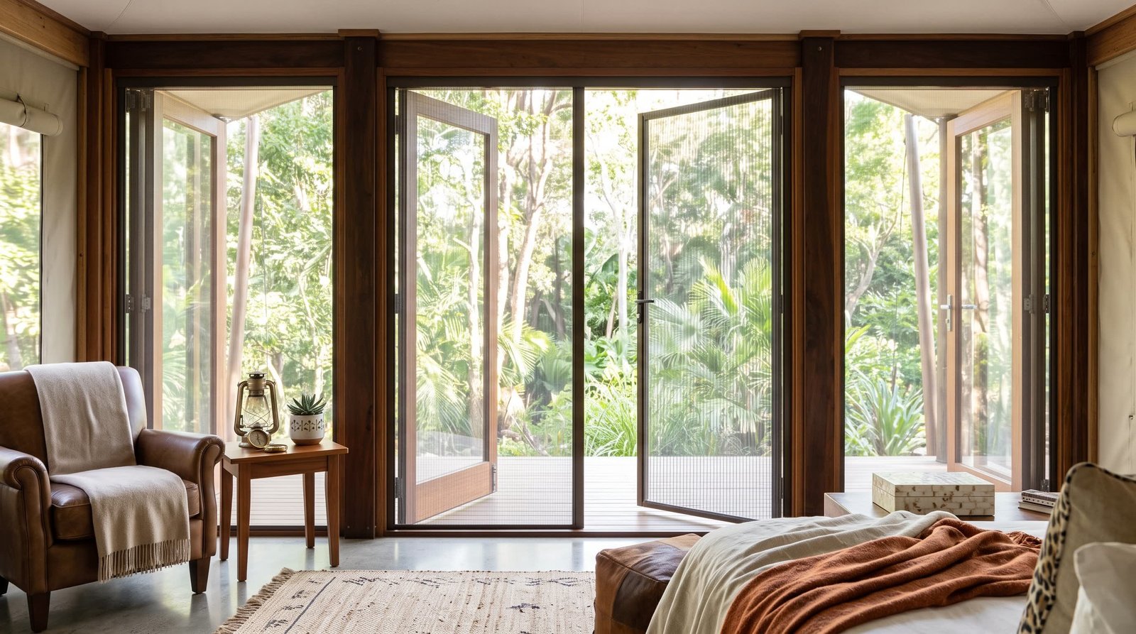 Luxury Glamping Suite Entrance — Fly Screen Blinds
