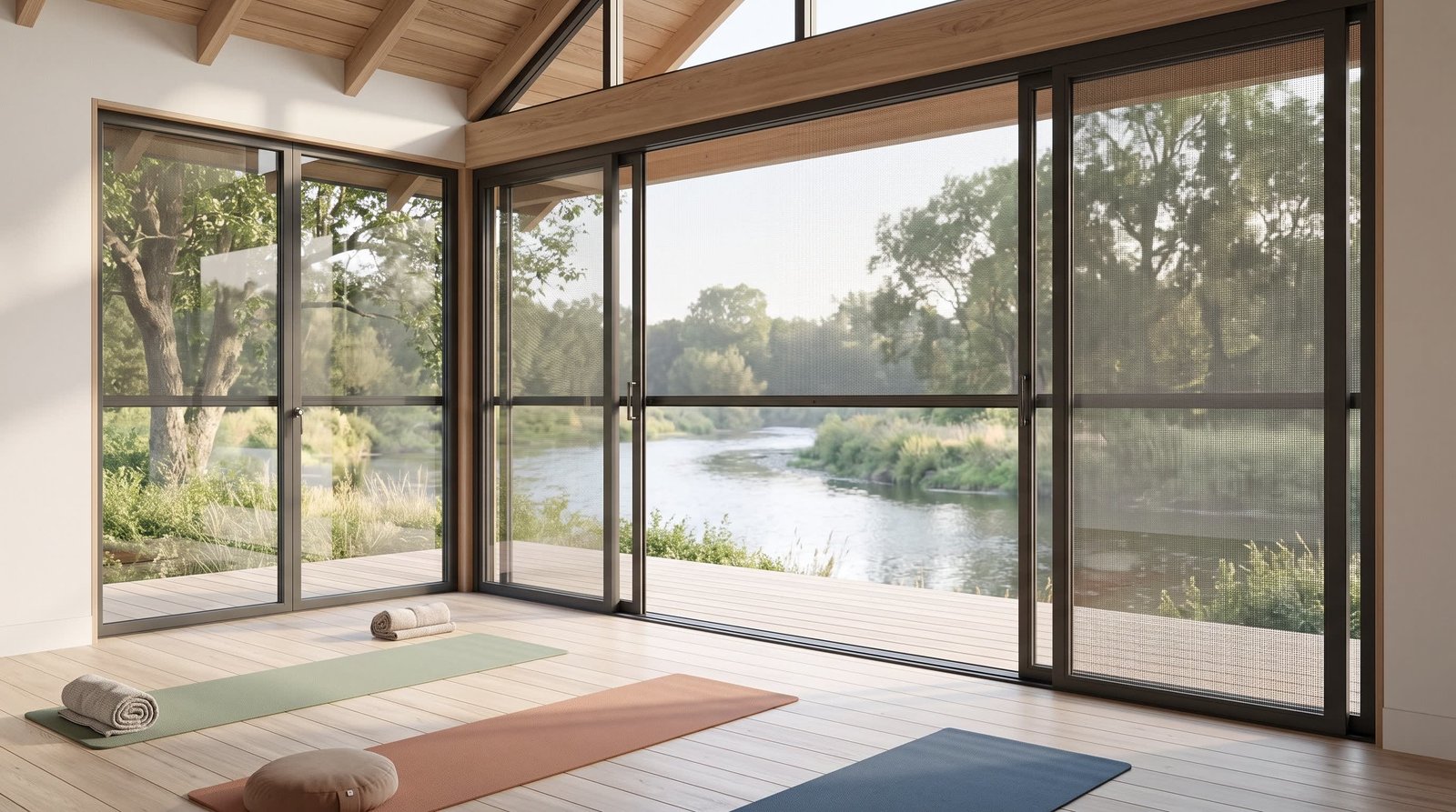 Riverside Yoga Deck Pavilion — Fly Screen Blinds