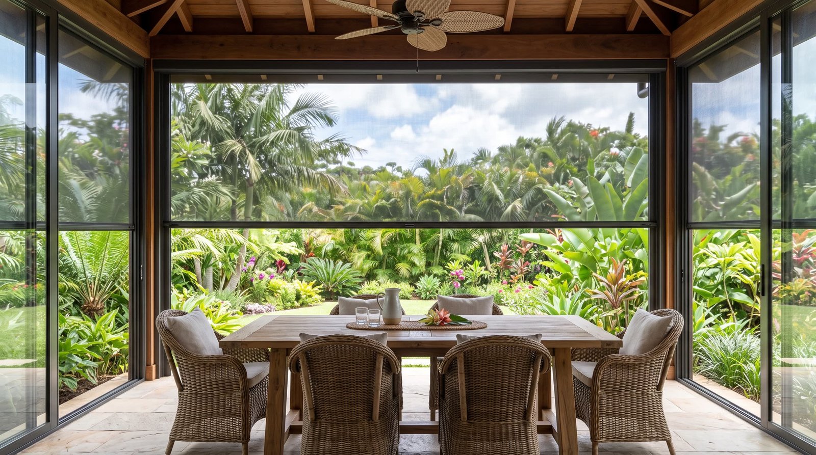 Tropical Garden Dining Veranda — Fly Screen Blinds