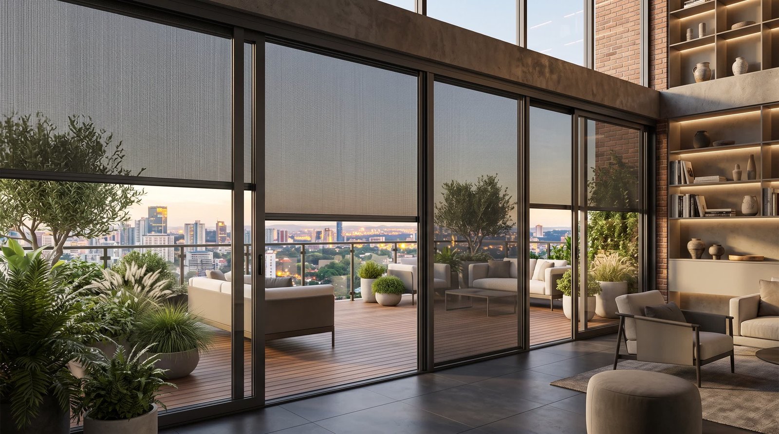 Urban Rooftop Garden Lounge — Fly Screen Blinds