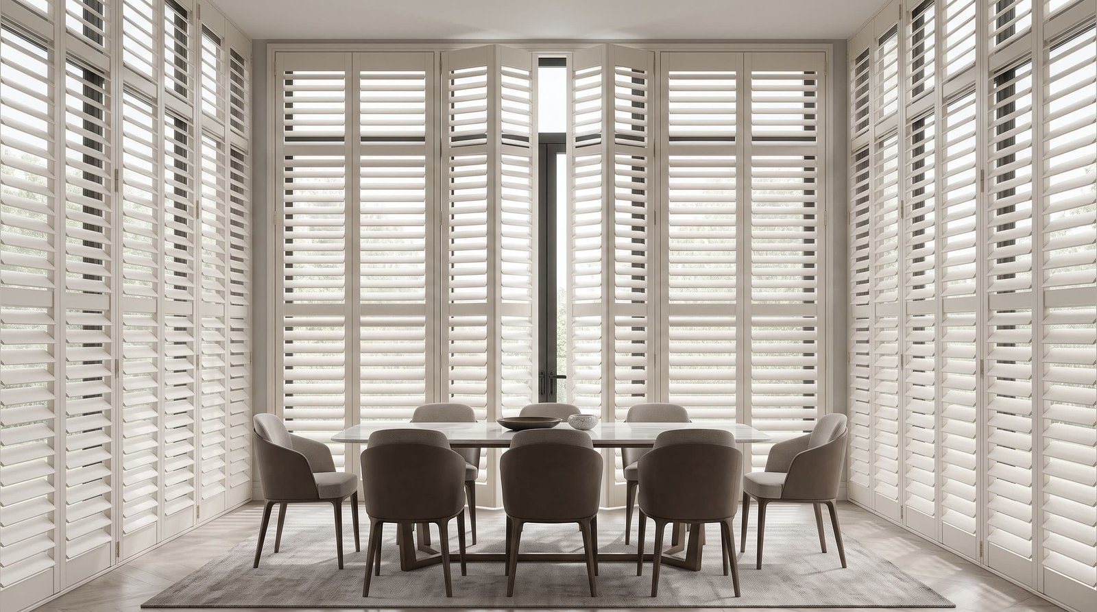 Contemporary Glass Dining Pavilion — Full Height Shutters