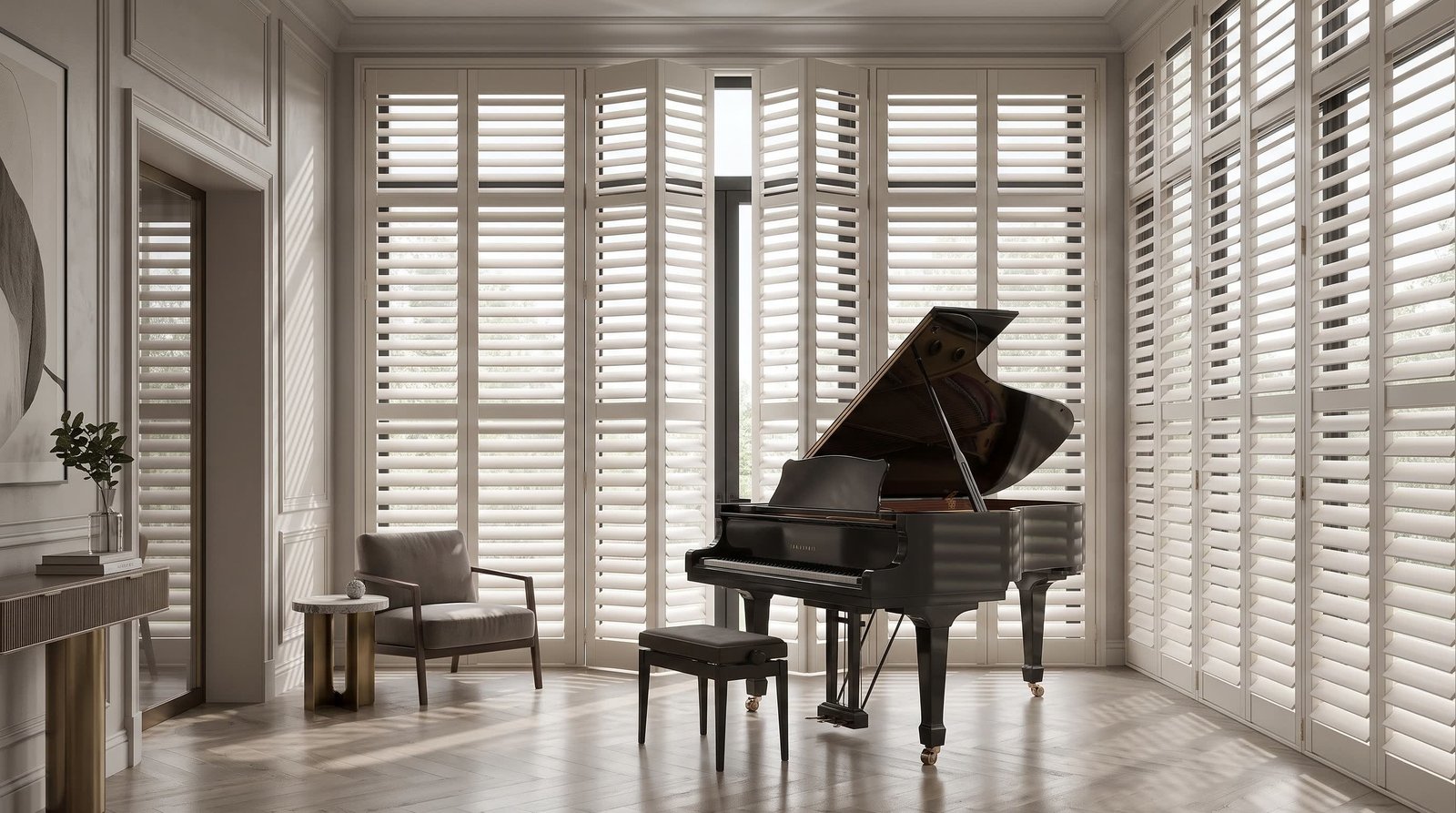 High-End Music Room — Full Height Shutters