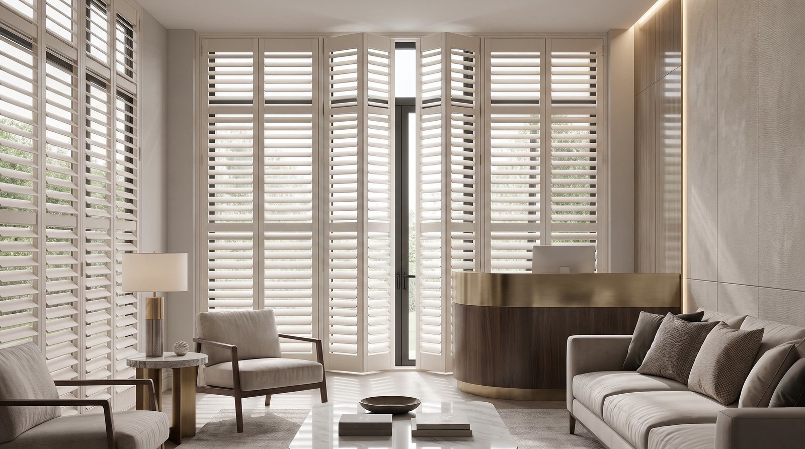 Designer Guest Suite Lounge — Full Height Shutters
