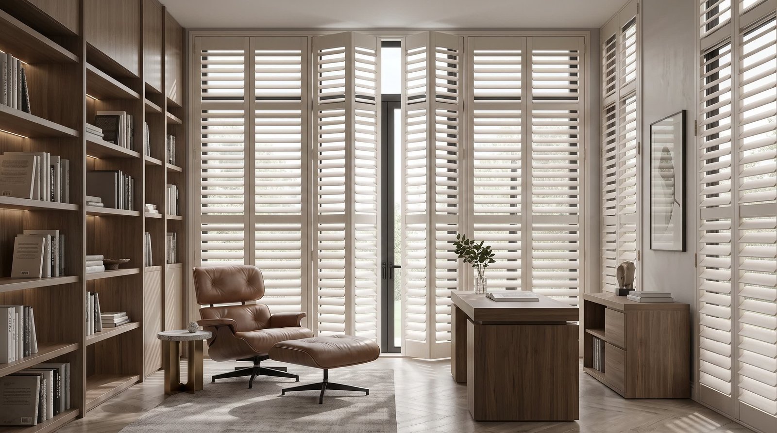 Upscale Private Study Lounge — Full Height Shutters