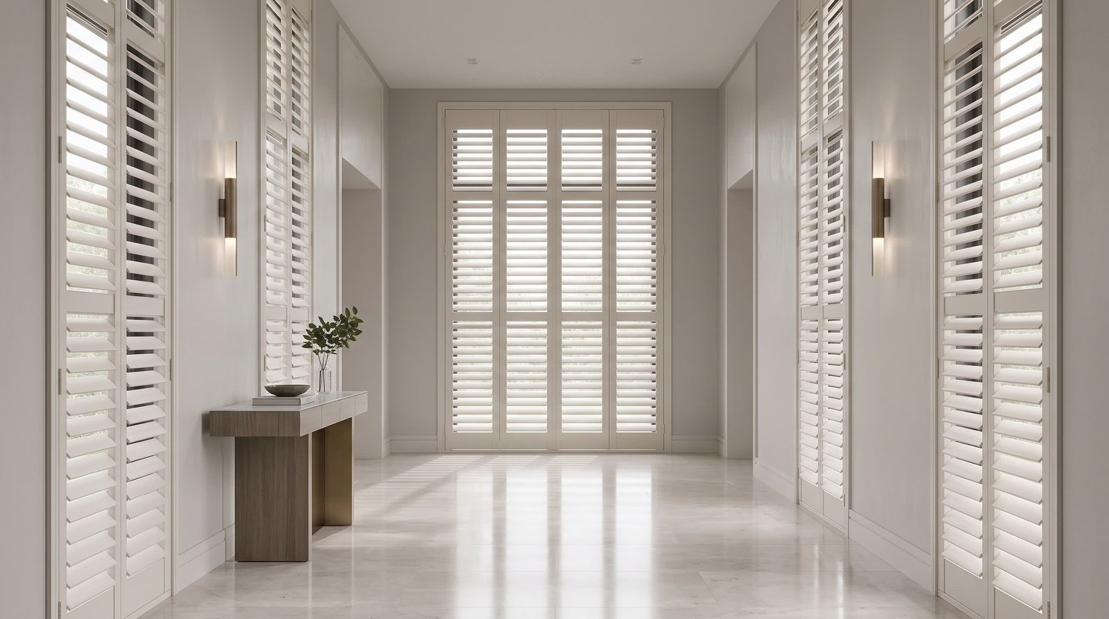 Luxury Hallway Window Feature — Full Height Shutters
