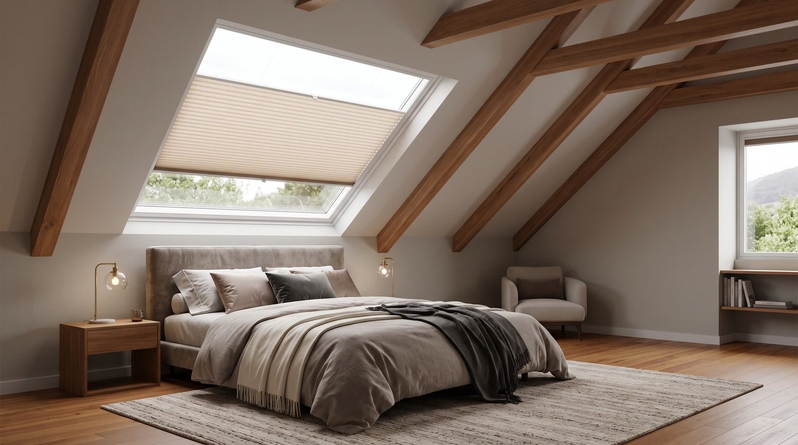 Luxury Attic Bedroom — Honeycomb Blinds