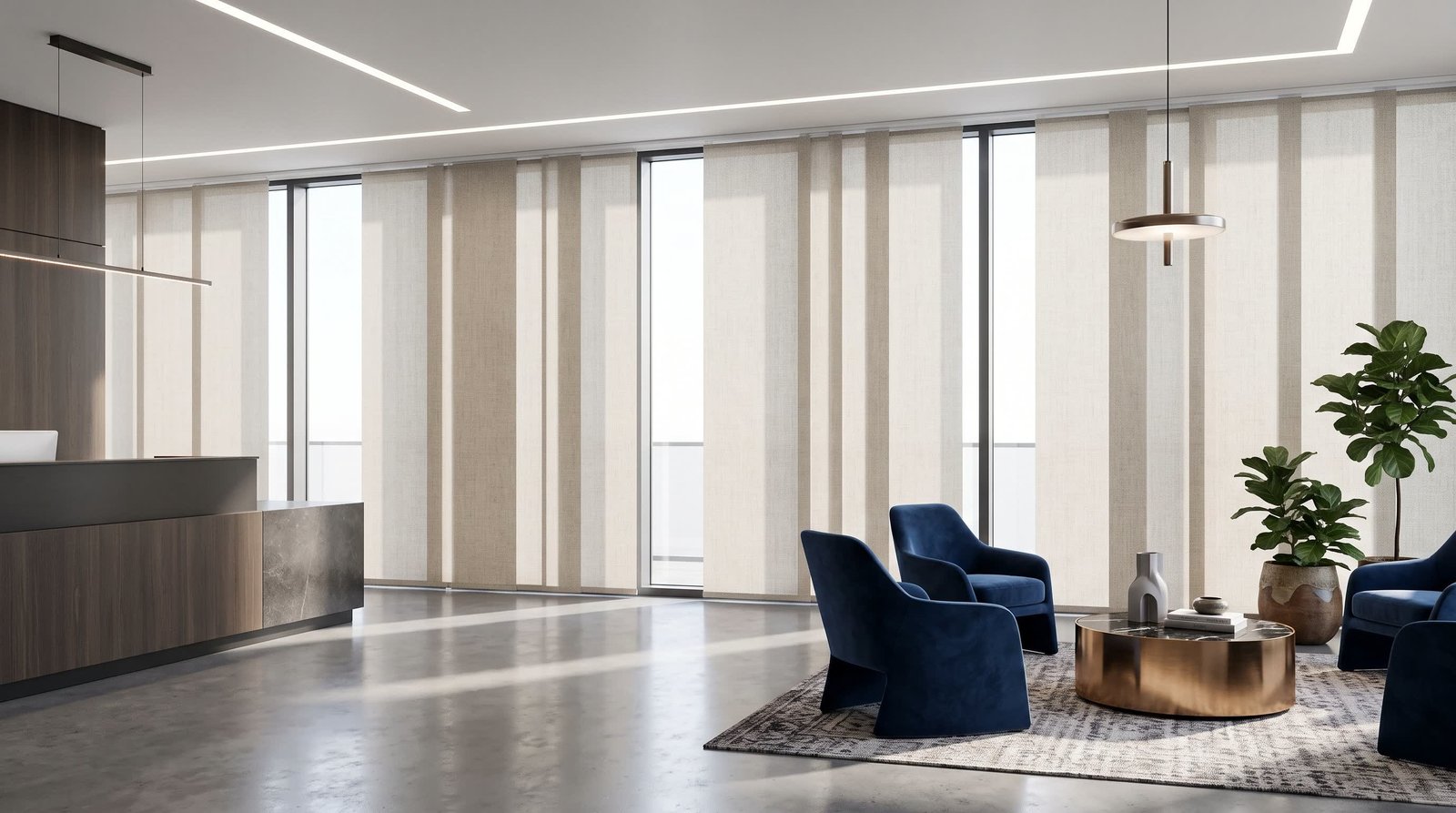 Elegant Reception Waiting Area — Panel Blinds