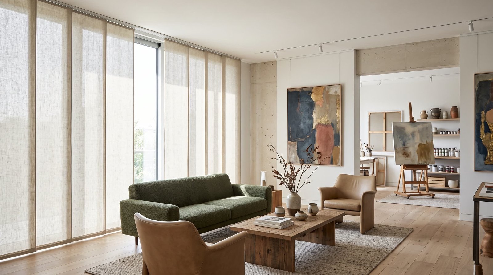 Contemporary Art Workshop Lounge — Panel Blinds