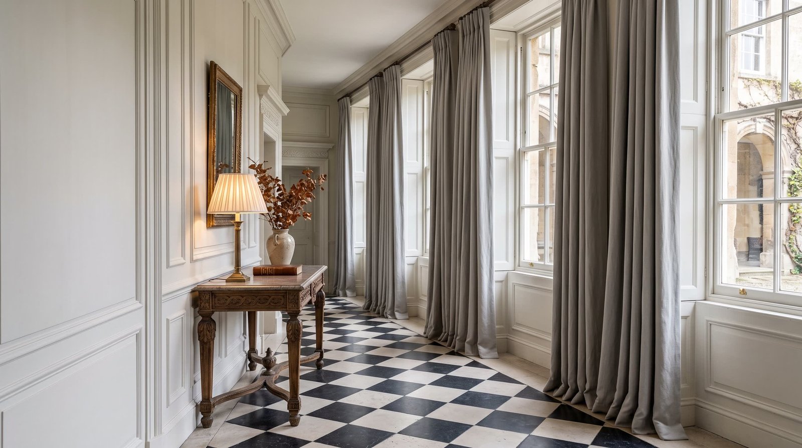 Sleek Executive Office — Pinch Pleat Curtains
