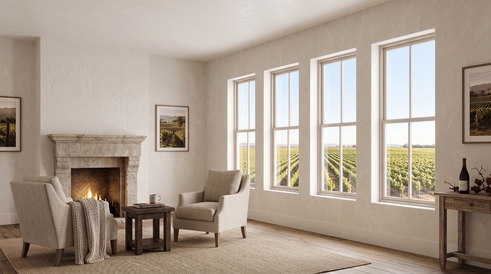 Before: bare window with harsh light