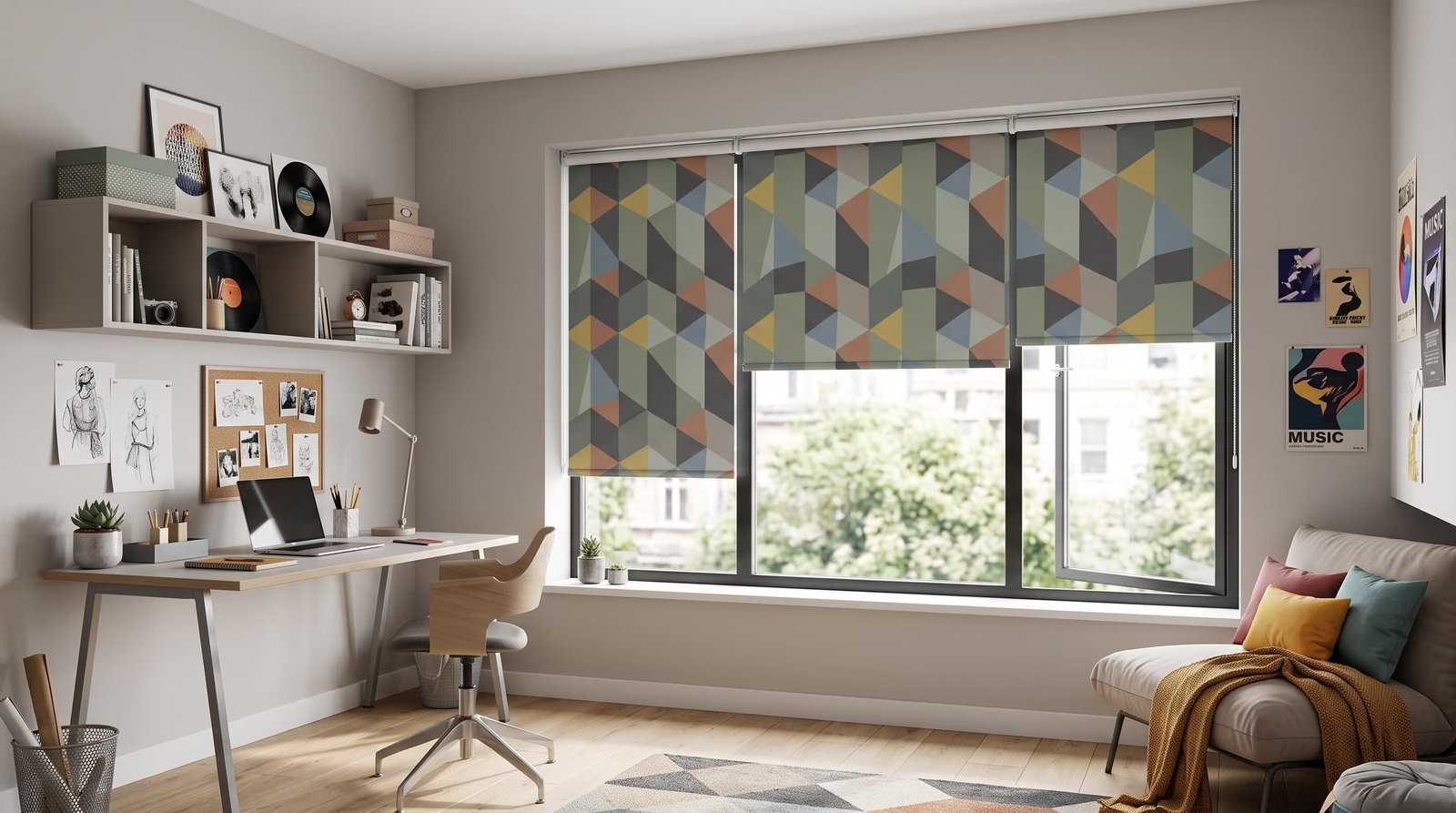 Modern Teen Study Studio &mdash; Printed Blinds