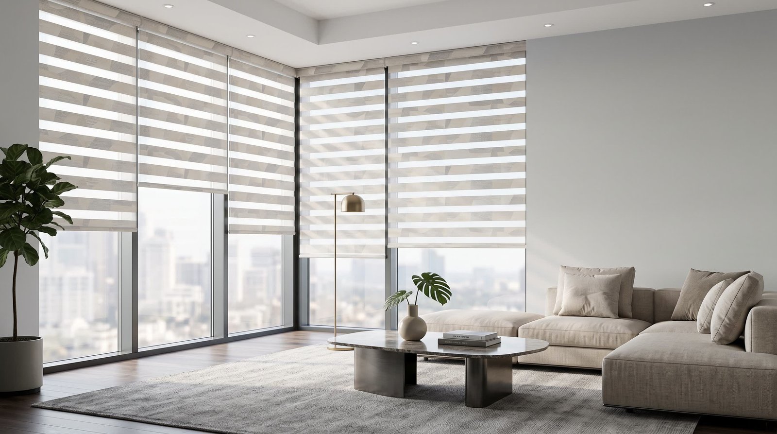 Luxury Corner Apartment Lounge — Printed Duplex Blinds