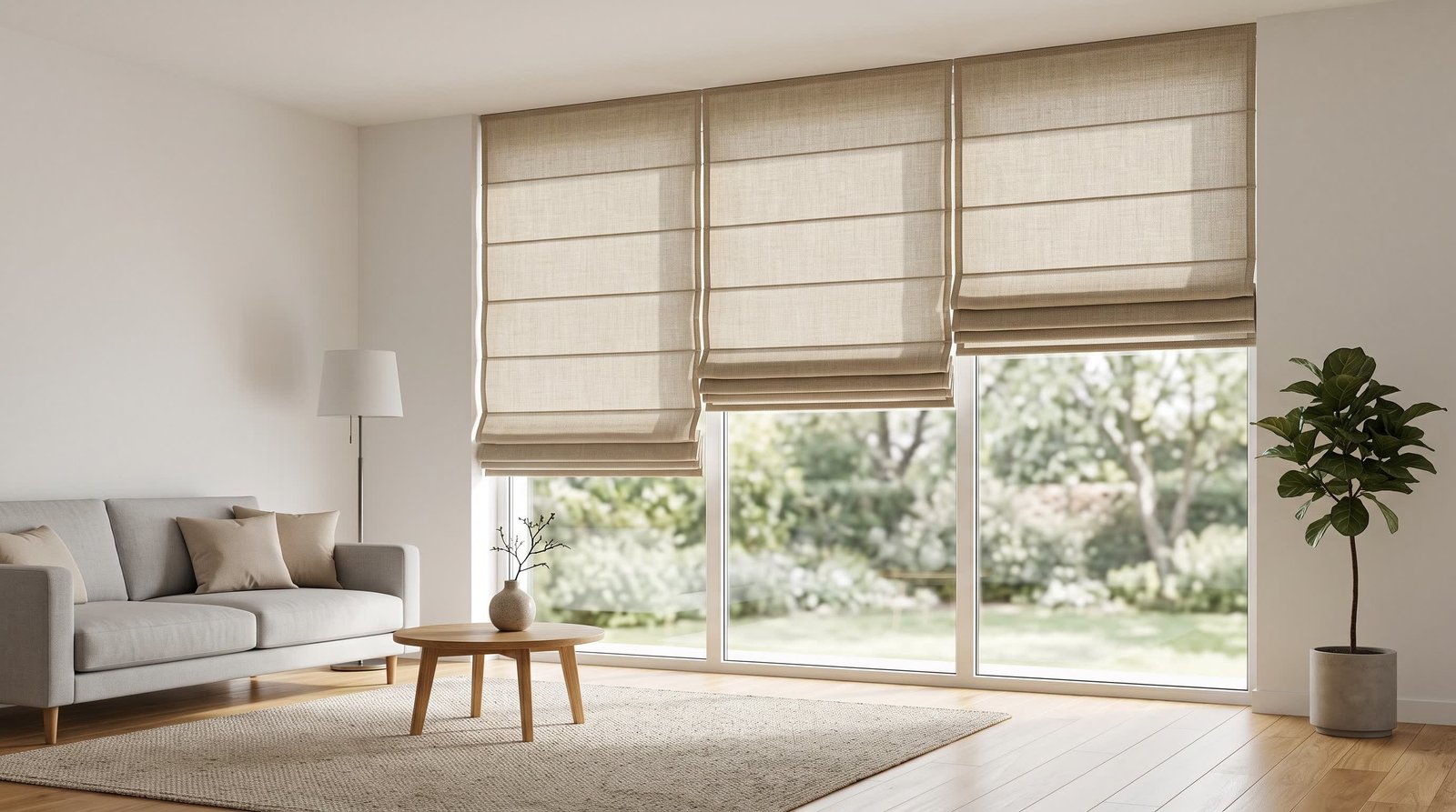 Modern Minimal Living Room — Roman Blinds