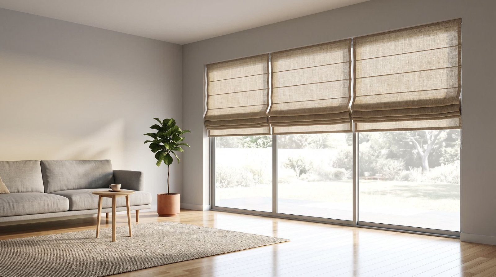 After: Roman Blinds fitted with elegant tailored folds