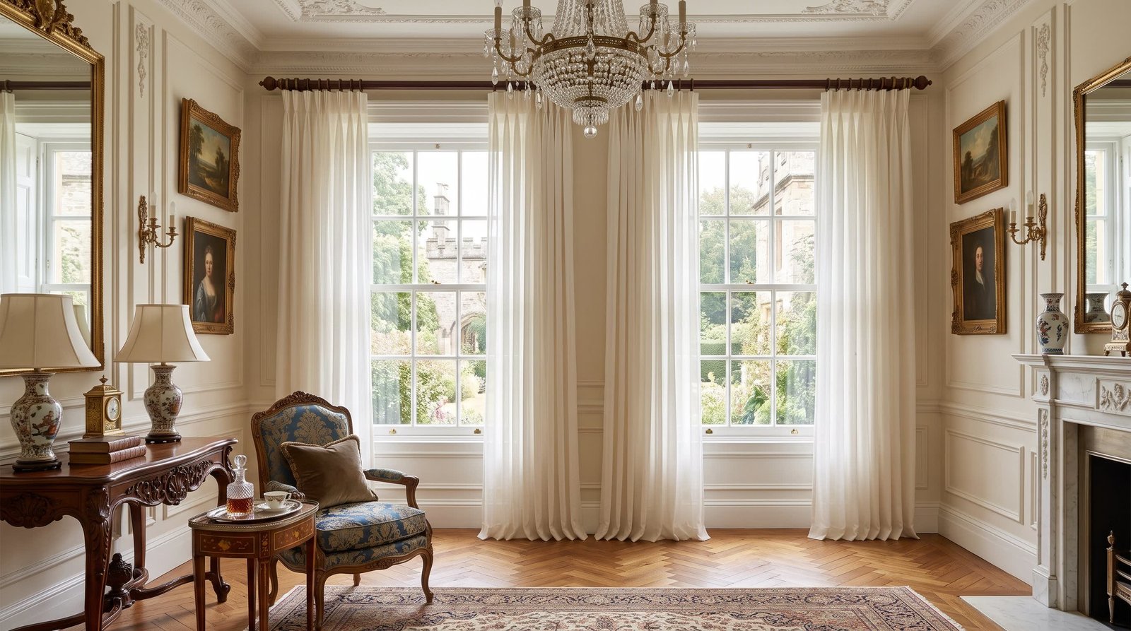 Classic European Drawing Room &mdash; Sheer Curtains