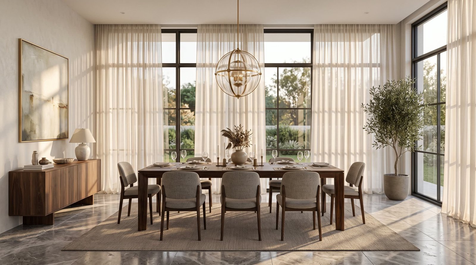 Contemporary Dining Room &mdash; Sheer Curtains