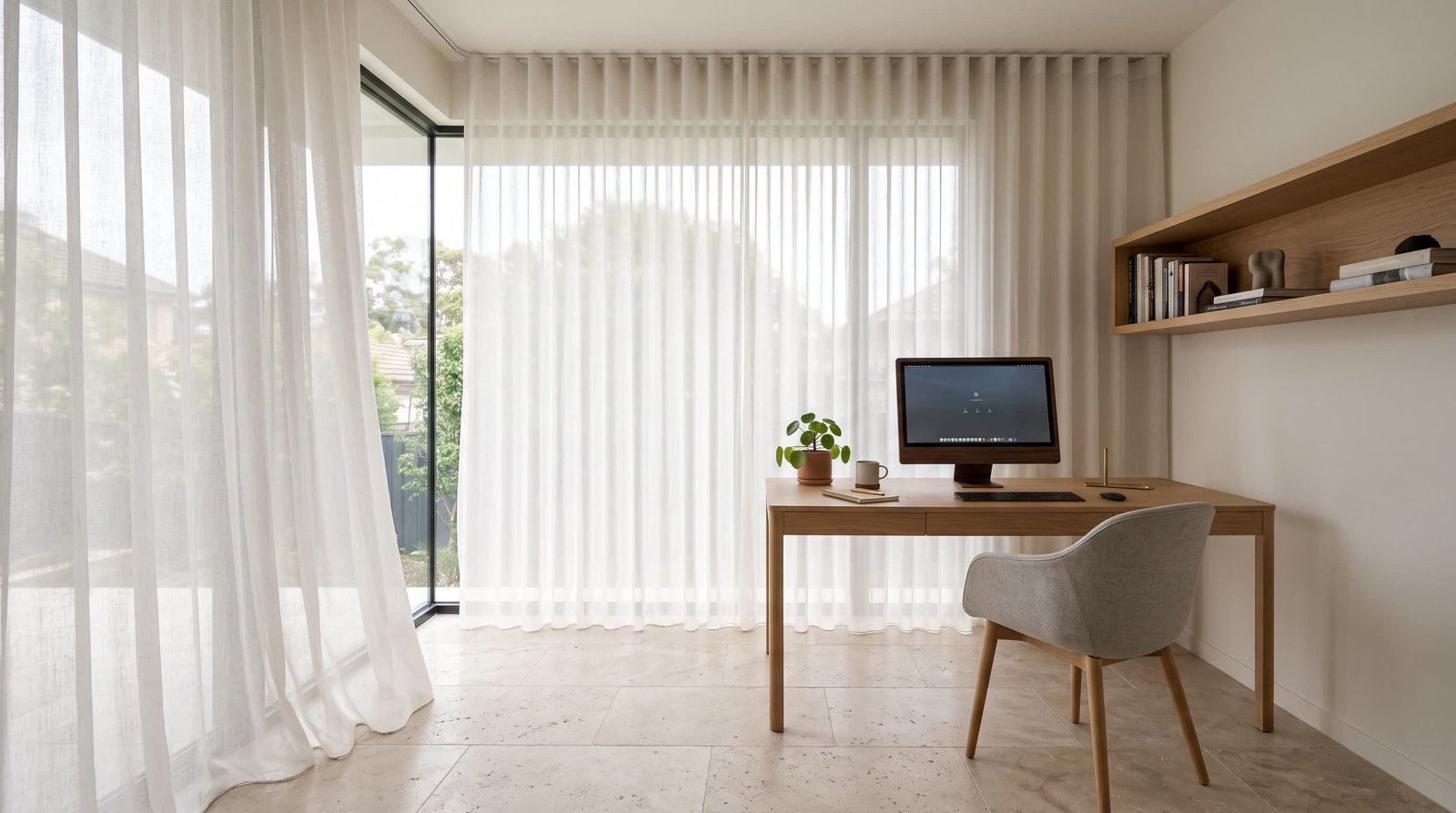 Minimalist Home Office &mdash; Sheer Curtains