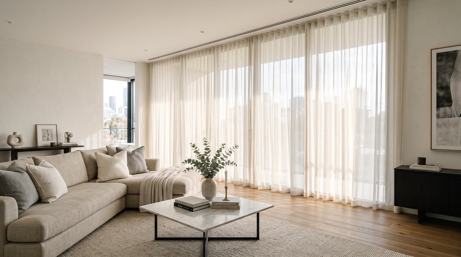 Modern Luxury Living Room &mdash; Sheer Curtains