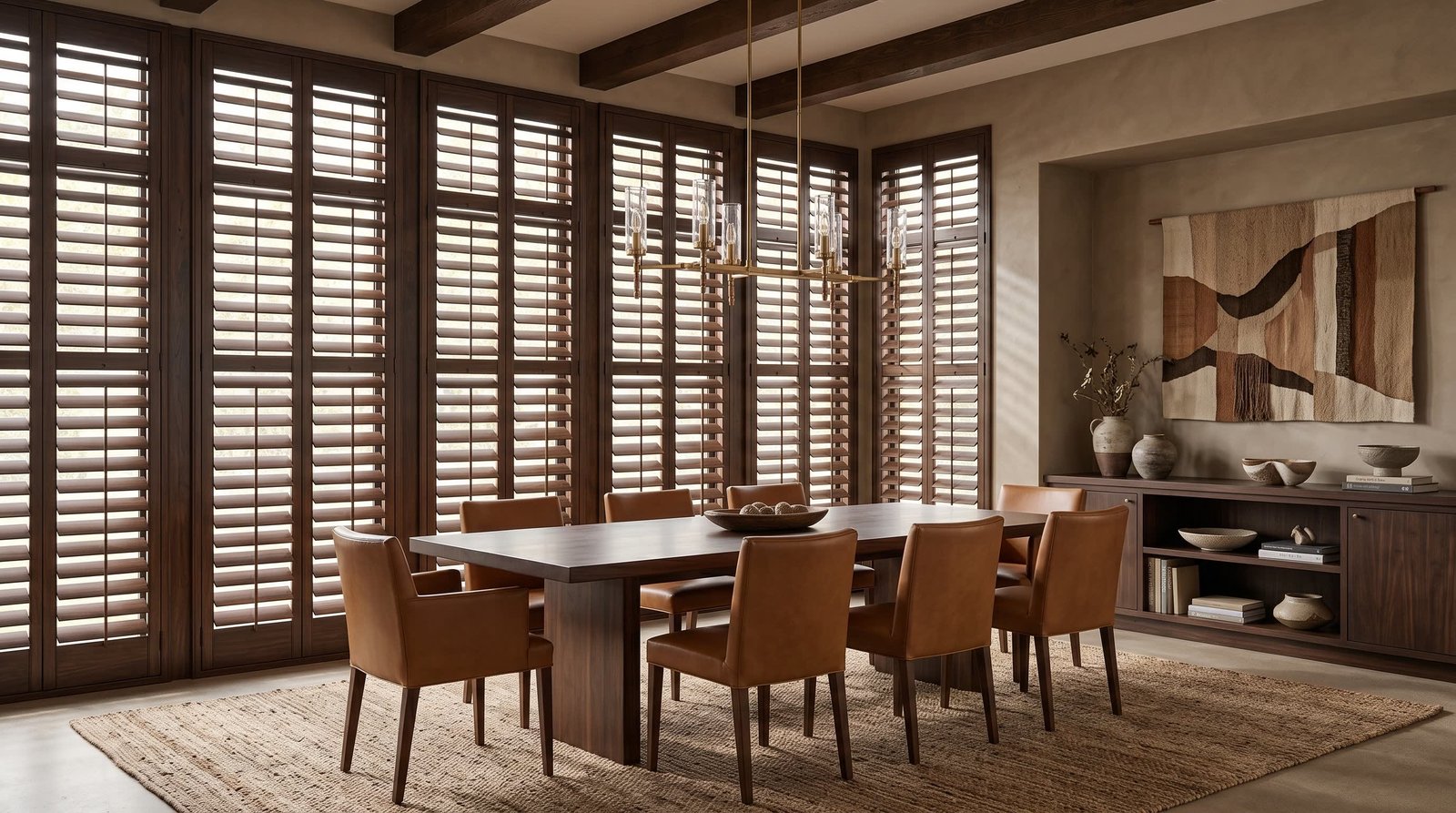 Premium Dining Room With Artisan Character — Signature Wood Shutters