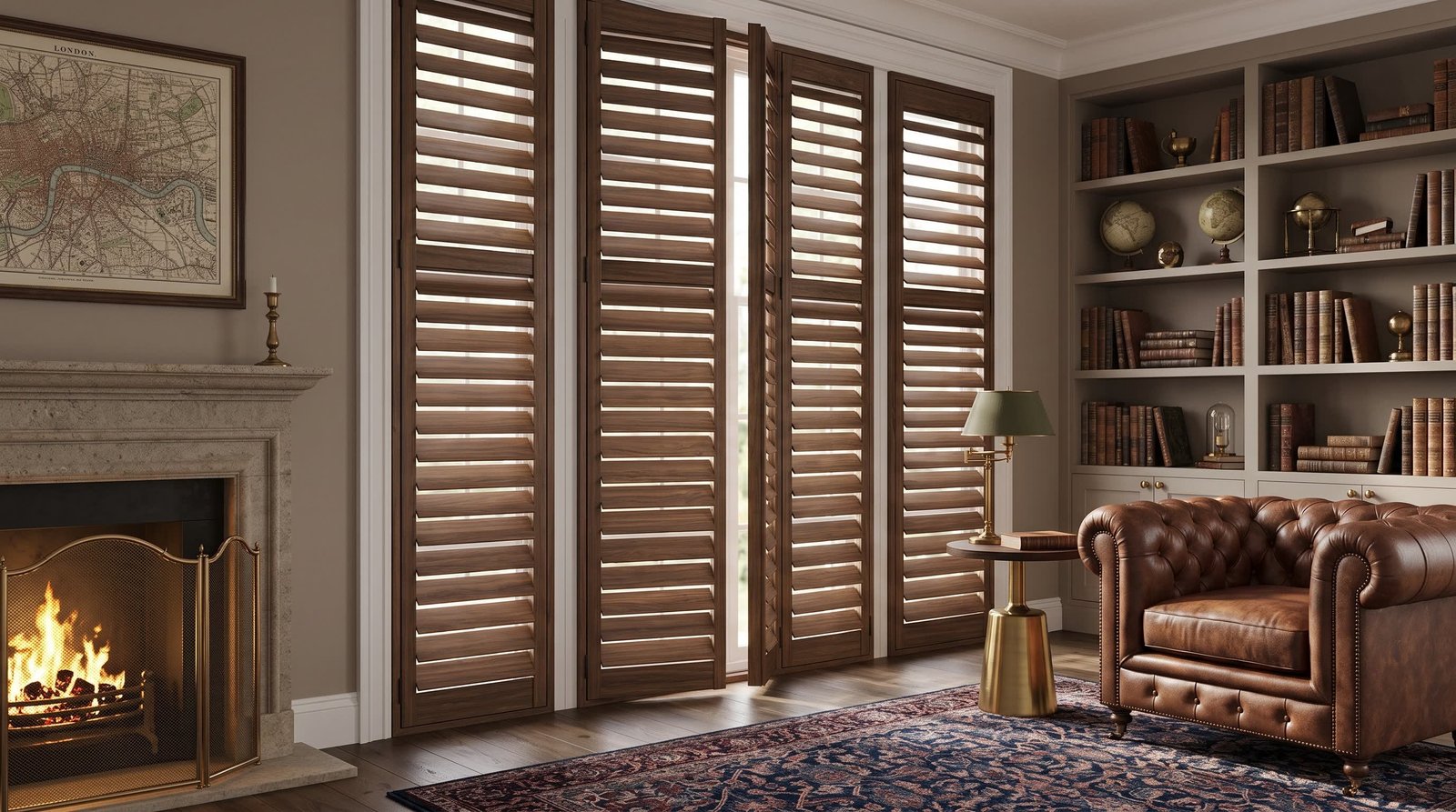 Sophisticated Library Lounge — Signature Wood Shutters