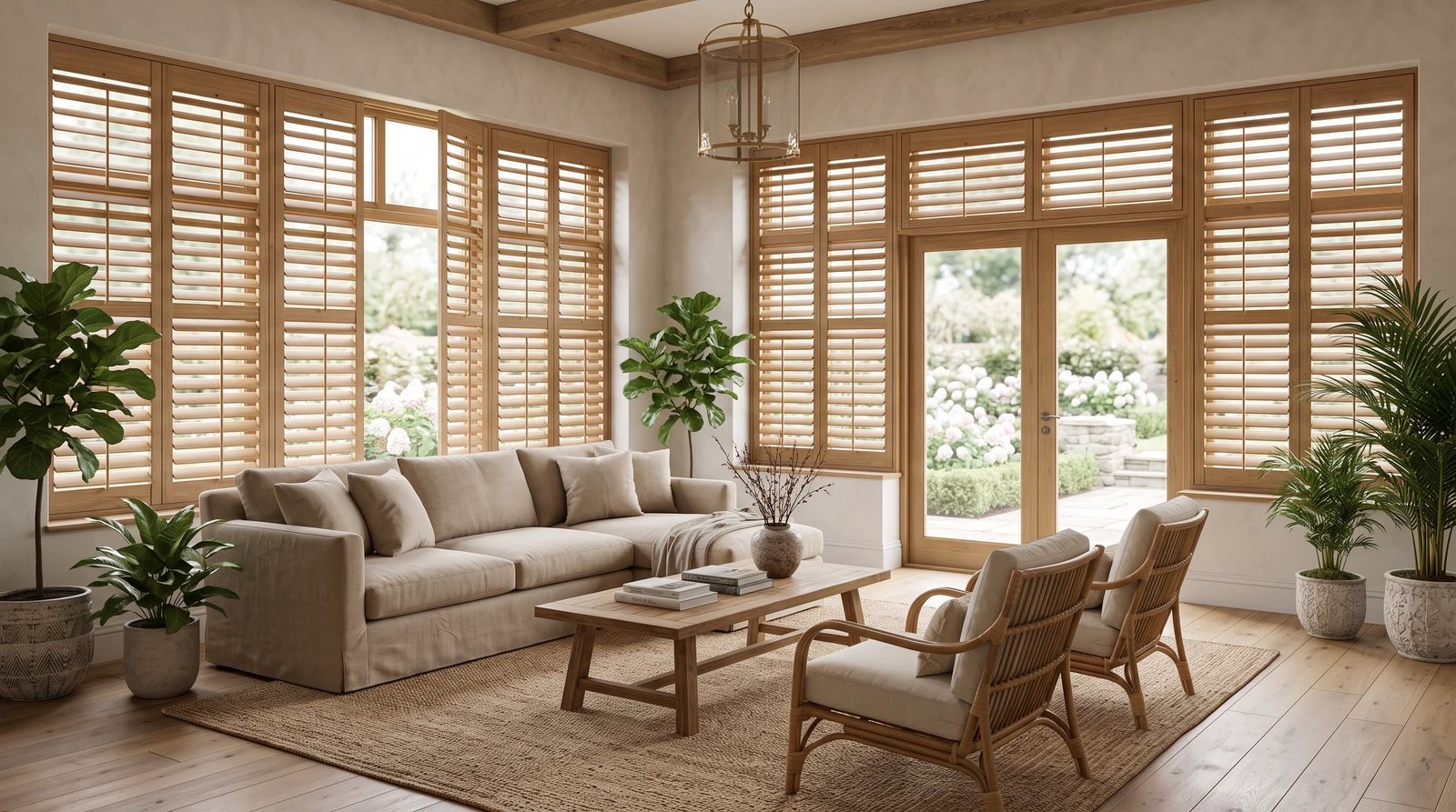 Luxury Garden Room With Timber Elegance — Signature Wood Shutters