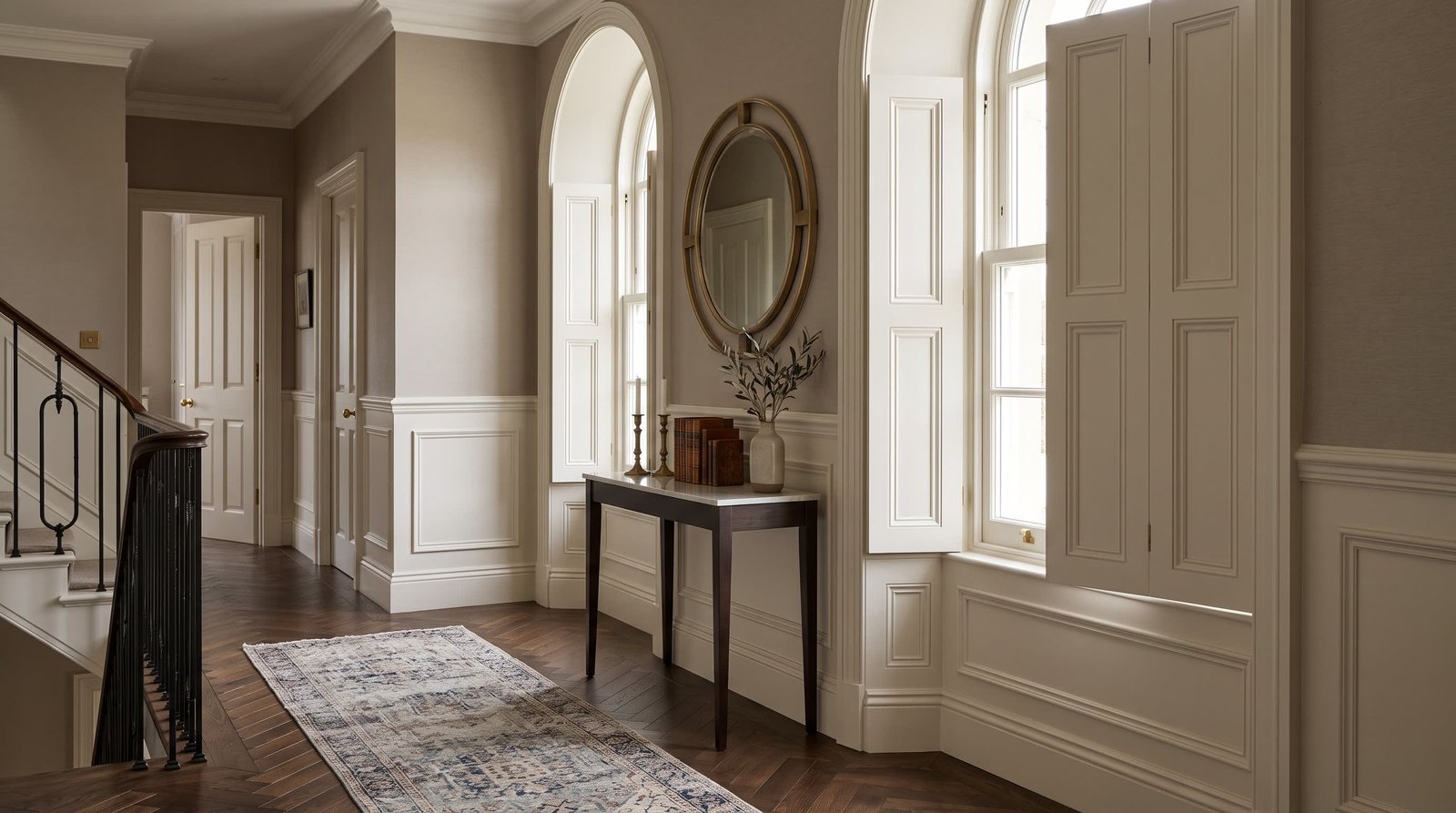 Classic English Bedroom Retreat — Solid Panel Shutters