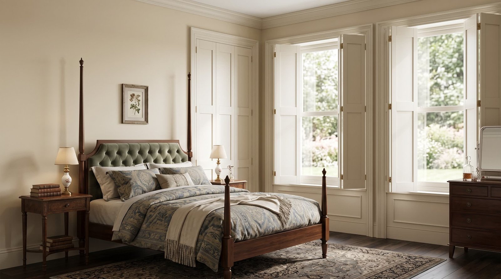 Traditional Study With Modern Luxury Finish — Solid Panel Shutters