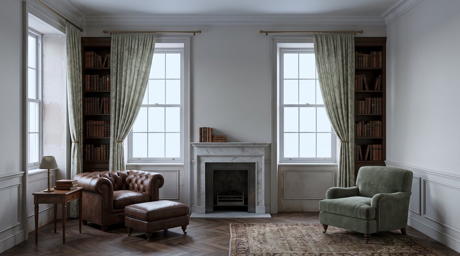 Before: bare window with harsh light
