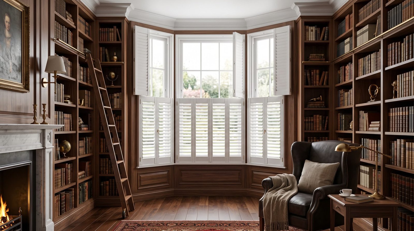 Sophisticated Home Library — Tier-on-Tier Shutters