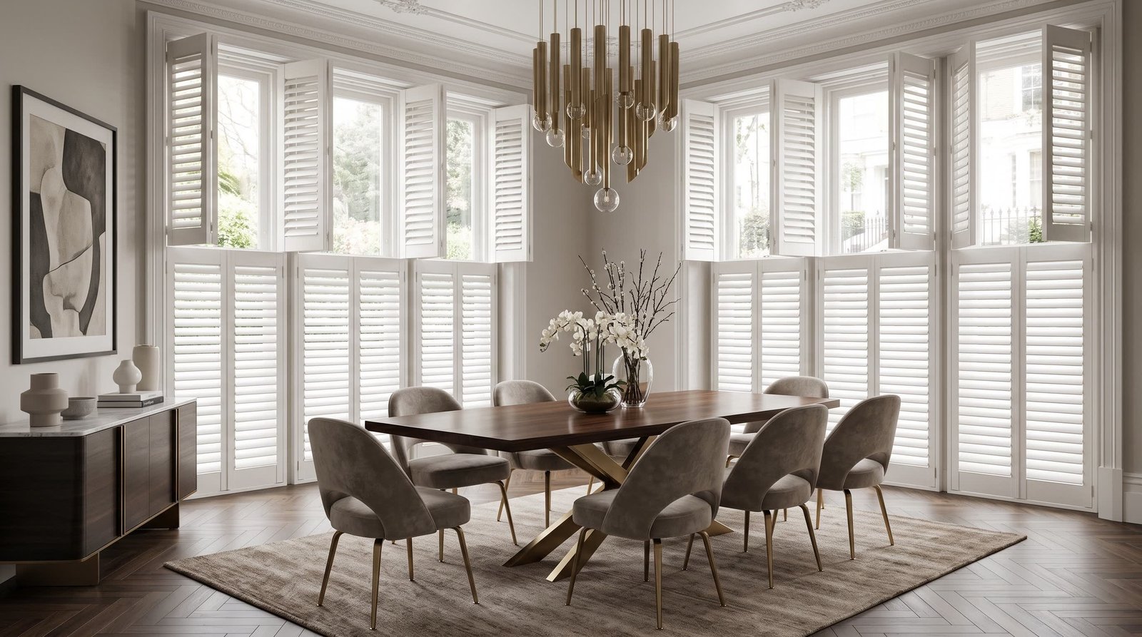 Designer Ground-Floor Dining Room — Tier-on-Tier Shutters