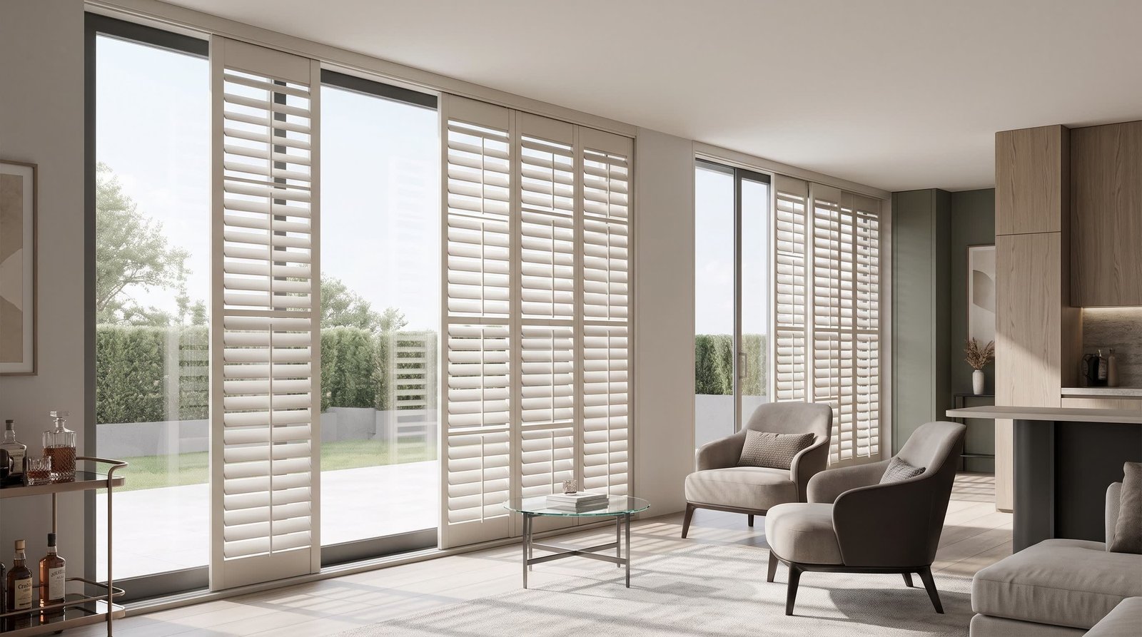 High-End Bathroom Retreat — Tracked Shutters