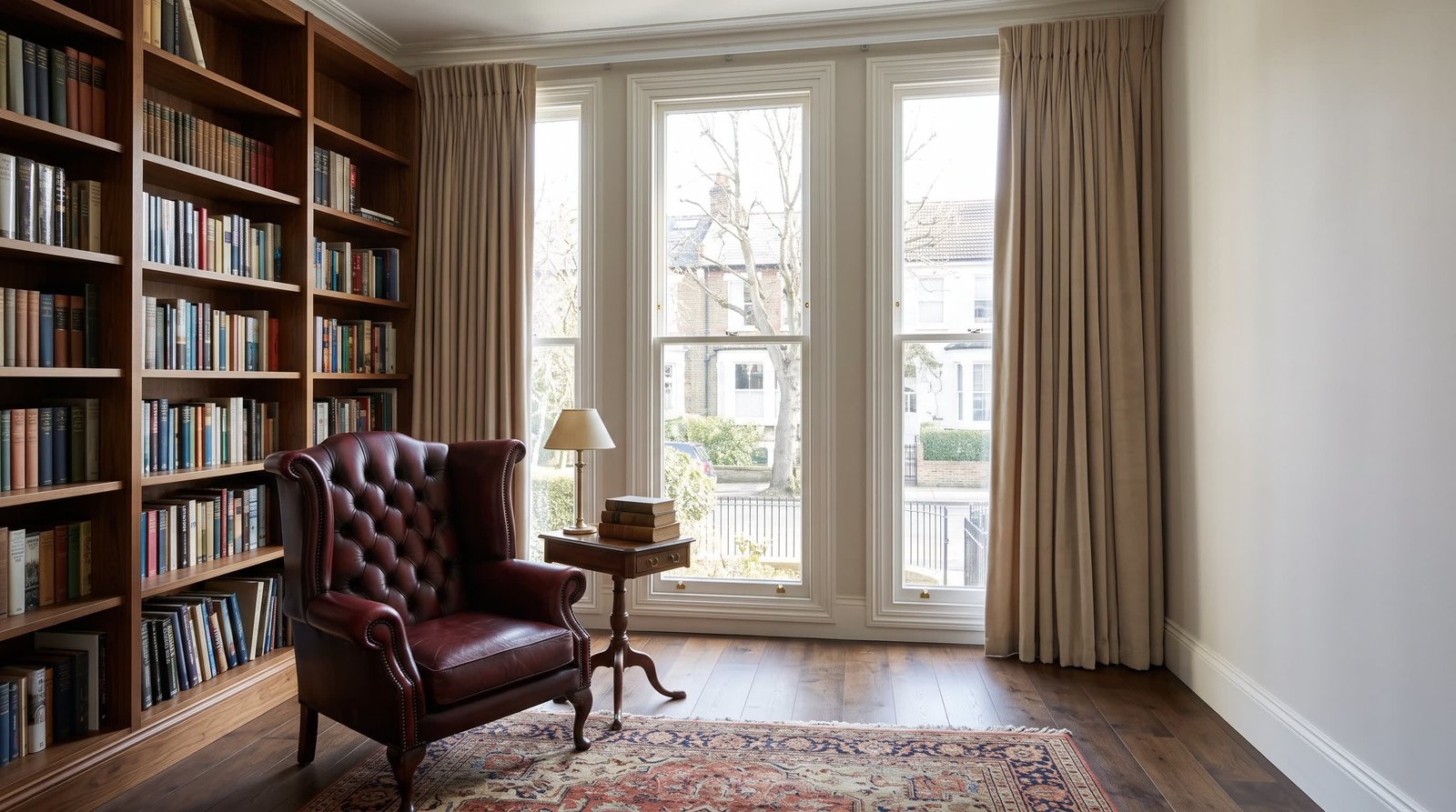 Before: bare window with harsh light