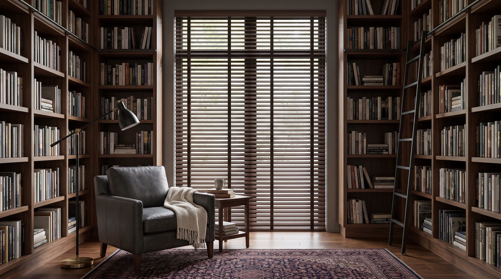 Contemporary Home Library — Venetian Blinds