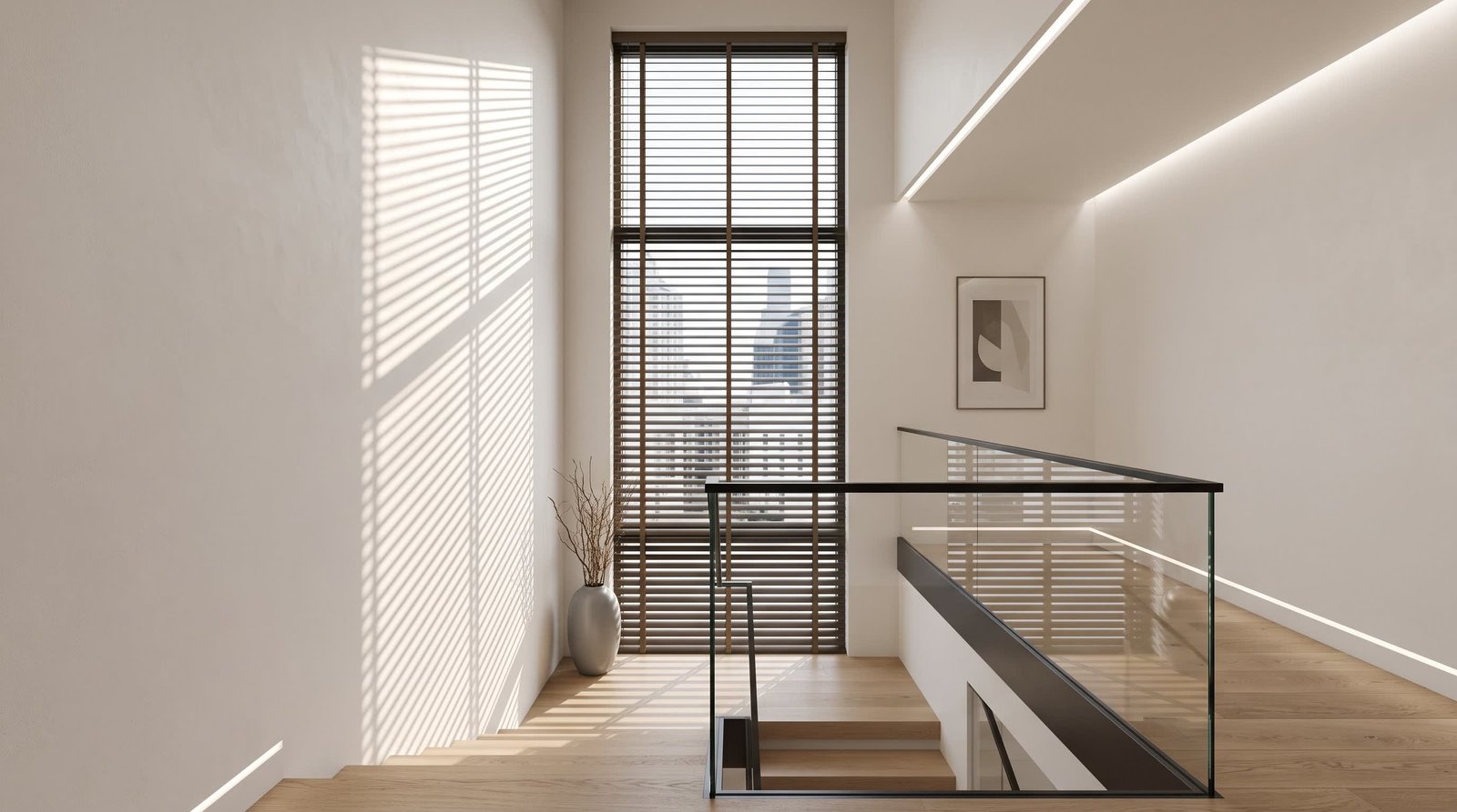 Modern Staircase Landing — Venetian Blinds