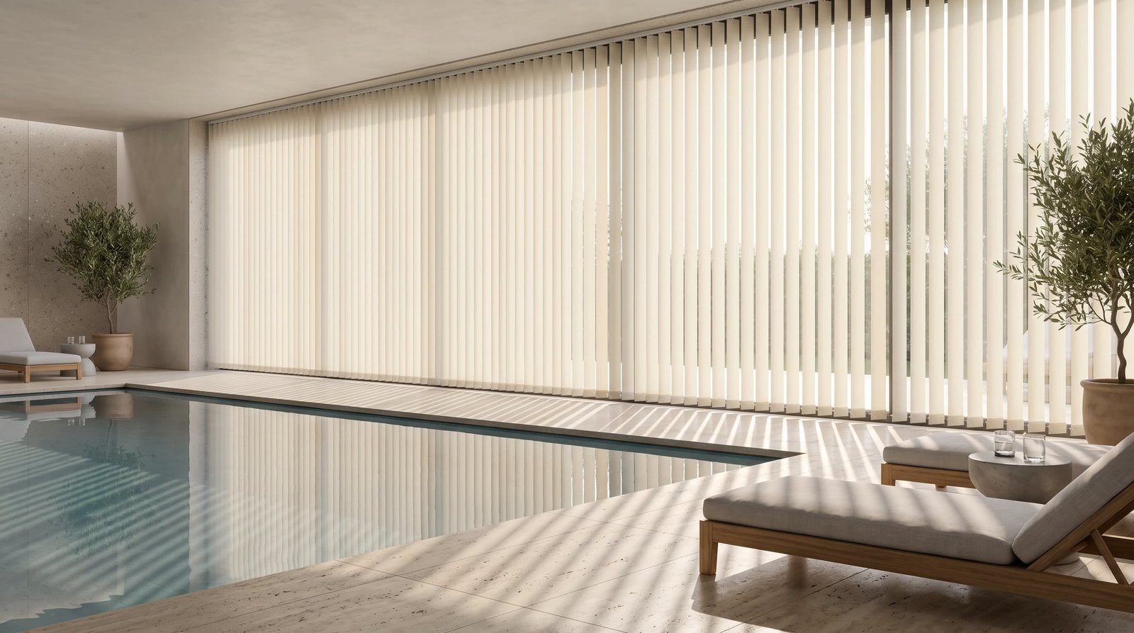 Luxury Indoor Pool Lounge &mdash; Vertical Blinds