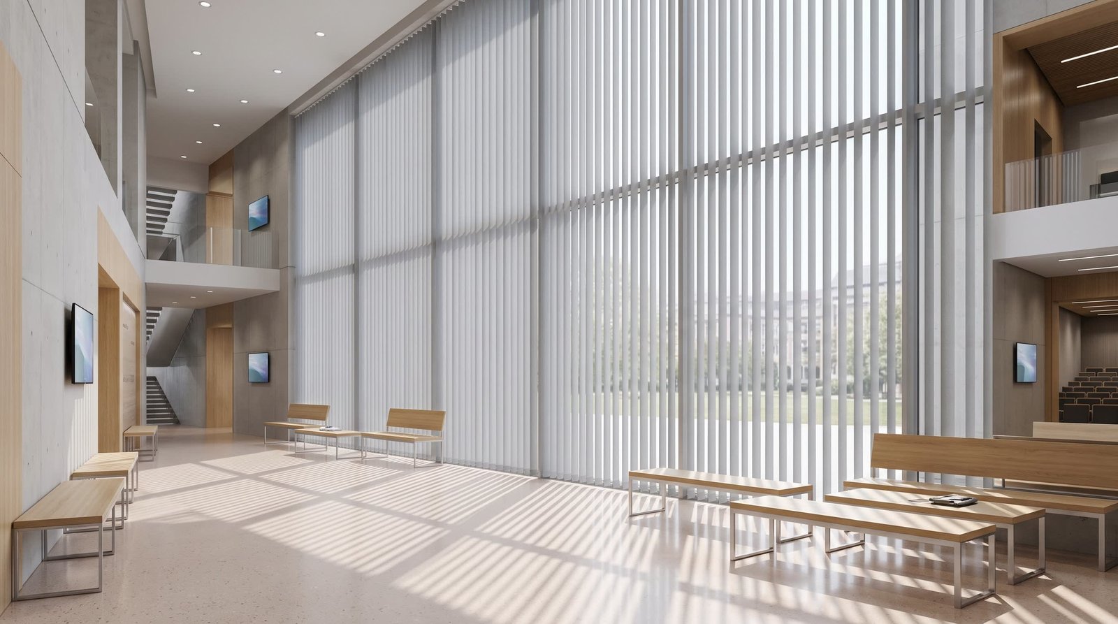 University Lecture Hall Lobby &mdash; Vertical Blinds