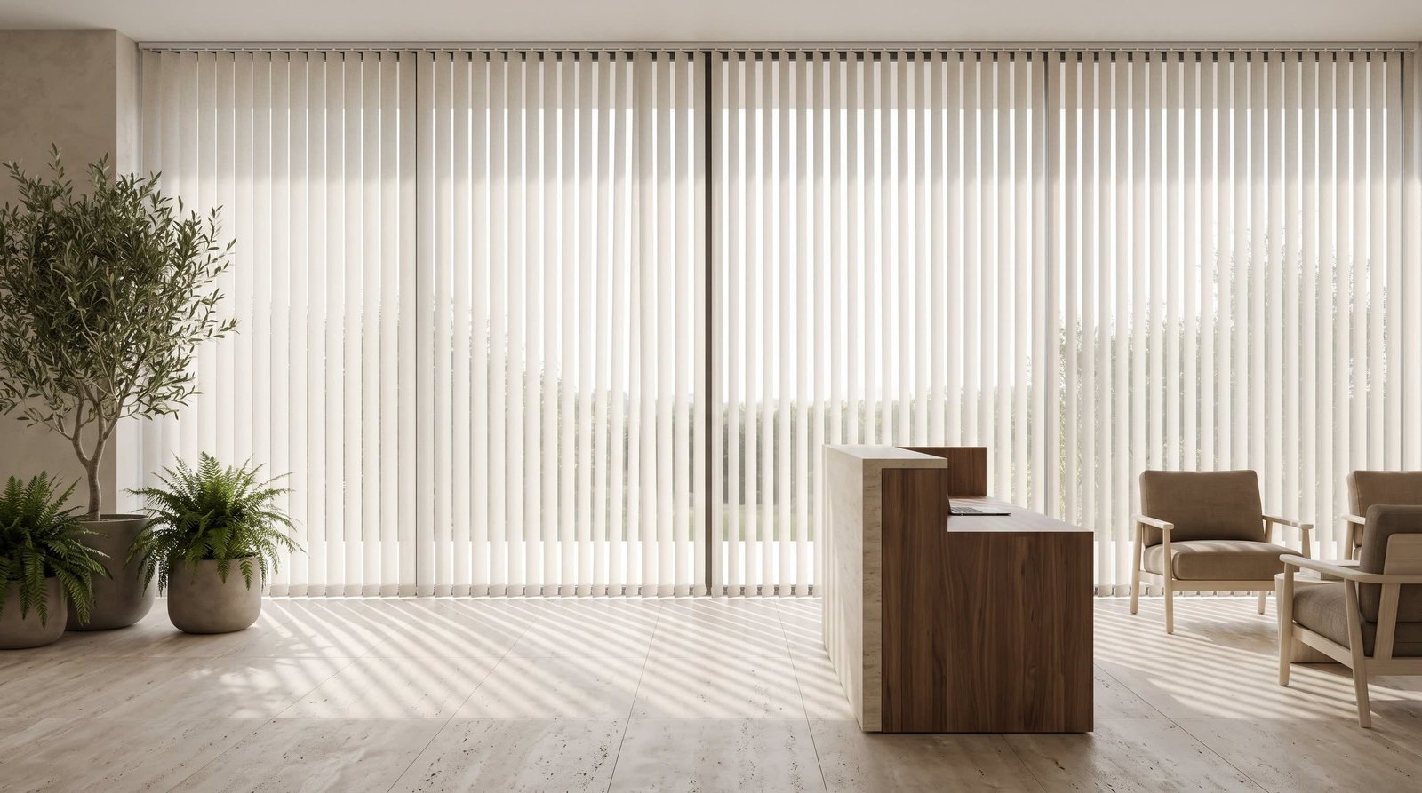 Wellness Retreat Lobby &mdash; Vertical Blinds