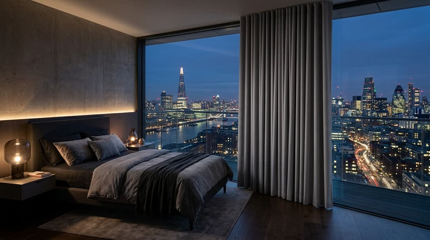 Modern Rooftop Bedroom — Wave Curtains