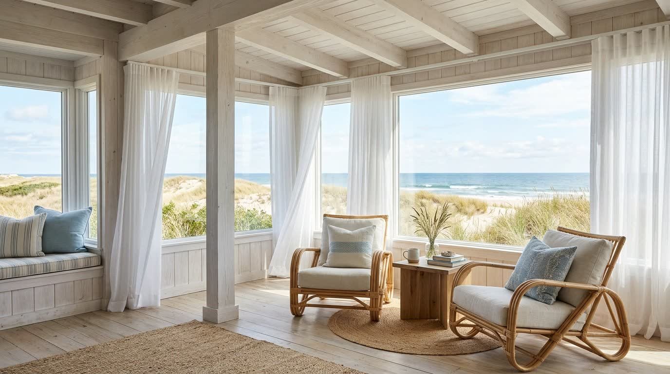 Bright Coastal Sunroom — Wave Curtains